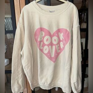 Book Lover booktok sweatshirt crewneck pullover ribbed corduroy heart beige